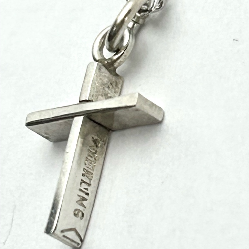 Dainty silver cross and necklace- marked Sterling